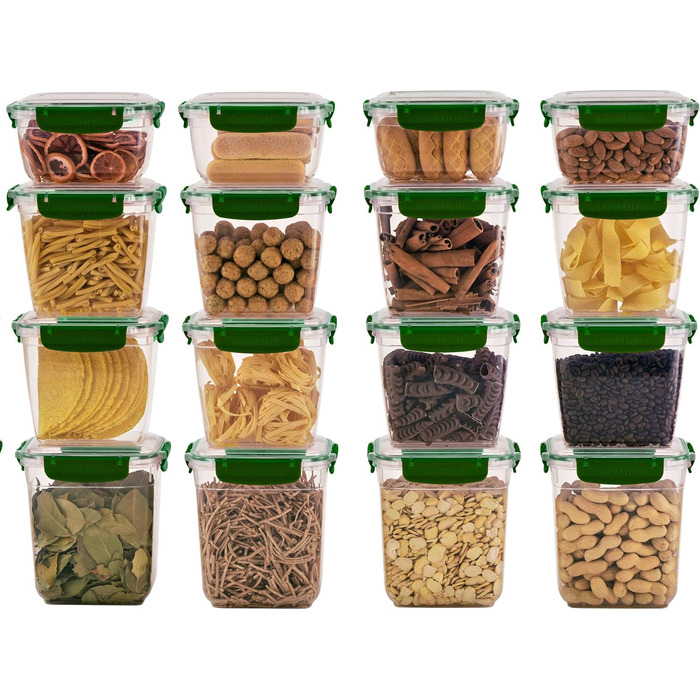 Набір банок для зберігання uandu Lock & Fresh з 16 упаковок, контейнери для зберігання харчових продуктів з кришками для харчових продуктів, мікрохвильова піч і морозильна камера, банки для зберігання з кришками, ящик для зберігання кухня, банки для збері