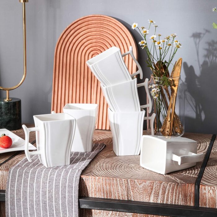 Серія FLORA, набір з 6 порцелянових креманки для каш, миски для рису 450 мл, закусочної миски, десертної миски для салату, супів, рамен, фруктів і т.д. 13,5x13,5x5,4 см (білий, 6 шт. кружок)