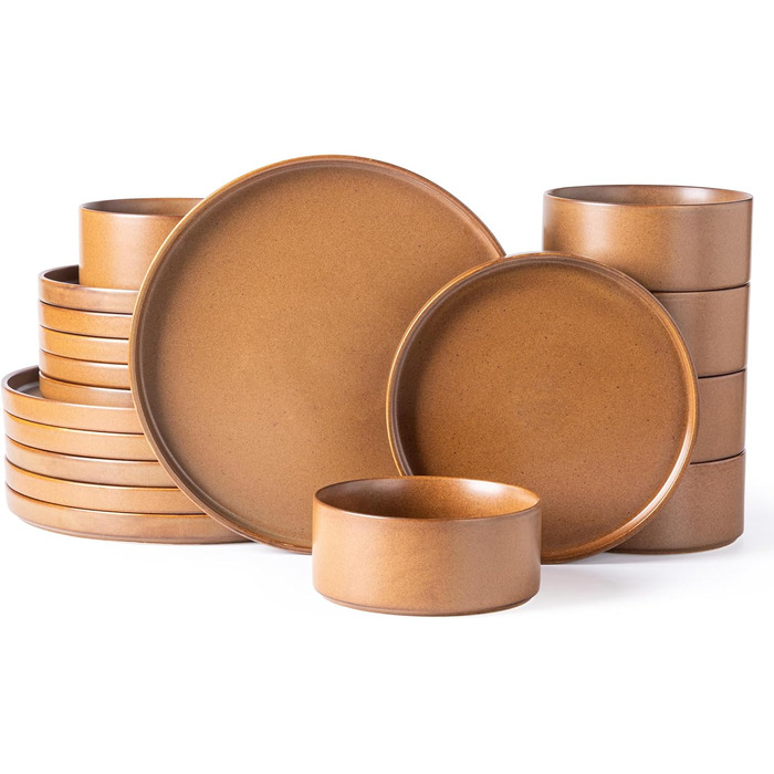 Набір посуду LeRatio для 6 осіб, 18-предметний набір керамічного посуду, керамічна миска та тарілка, стійкі до подряпин (18-предметний набір, бурштиновий)