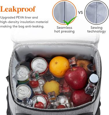 Герметичная сумка-холодильник Рюкзак Водонепроницаемый рюкзак для пикника Изолированная сумка для ланча для мужчин Женщины Работа Пикники Пляж Кемпинг Путешествия Активный отдых, серый серый M, 22L Cool Pack