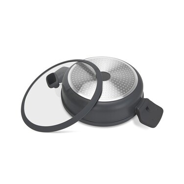 Сотейник Fissman 28x8 см/4,3 л TITANIUM PRO со стеклянной крышкой литой алюминий с антипригарным покрытием (14586)