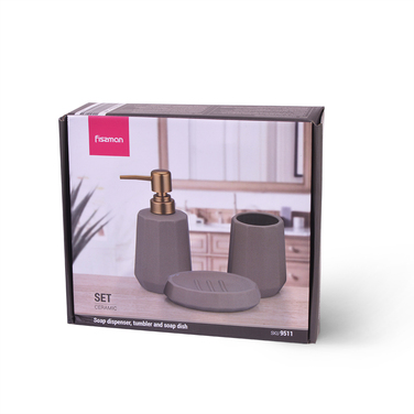 Дозатор рідкого мила Fissman300 мл, стакан 400мл і мильниця в наборі (9511)