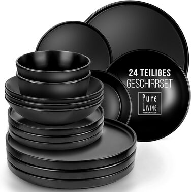Набір тарілок на 6 персон, 24 предмети, чорний Manhattan Pure Living