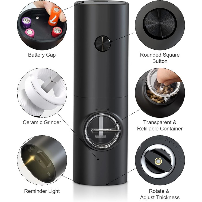 Мельница для соли и перца электрическая с подставкой, 2 предмета, черный Cokunst