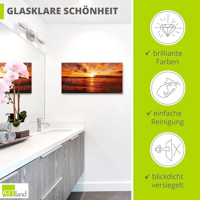 Настінний декор скляні картини настінна картина скляна картина цільна 40x40 см квадрат пляж море сонце карибський басейн природа пейзаж узбережжя схід сонця морський S7LE (захід сонця 2, 60Д x 30Ш см)