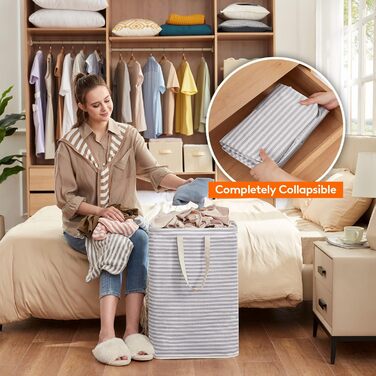 Органайзер для високого кошика для білизни Lifewit з подовженою ручкою, складний збірник білизни Кошик для зберігання білизни, портативний сортувальник білизни для білизни, одягу, ковдр, подушок, кошиків для білизни, (3 x 75 л, сірий)