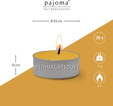 Ароматичні чайні свічки Pajoma 90, 3x30 шт. , ароматичні свічки, багато ароматів на вибір, висота 1,5 см, Ø 3,5 см (різдвяний аромат, 30)