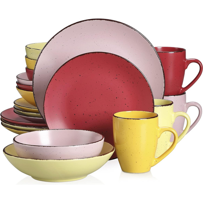 Столовий сервіз з керамограніту, набір посуду vancasso MODA, вінтажний зовнішній вигляд, комбінований сервіз з 40 предметів з 8 обідніми тарілками, тарілками для тортів, суповими тарілками, мисками та чашками кожна (барвистий, комбінований сервіз 20 шт. )