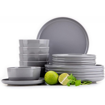 Консімо. Набір посуду Combi 6 персон Набір тарілок VICTO Modern 24 предмети Столовий сервіз - Сервіз та набори столового посуду - Комбінований сервіз 6 осіб - Сервіз для сім'ї - Столовий посуд (18 предметів (супові миски), сірий)