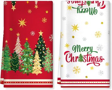 Набор из 2 рождественских кухонных полотенец 60 x 40 см Рождественские елки Arquiel