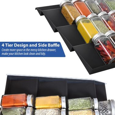 Подставка для специй на 4 уровня раздвижная, черная JESIFFY