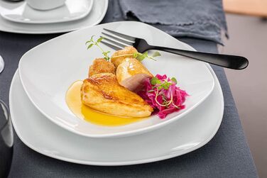 СПІВАЧКА Білий обідній сервіз Bilgola, порцеляновий набір посуду з 30 предметів на 6 персон, набір тарілок округлого дизайну, обідня тарілка (супова тарілка 6 шт. )