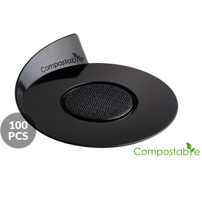 SET 100 COMPOSTABLE BLACK TRAYS - ROUND Подложка