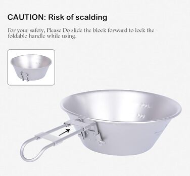 Титанова чаша для кемпінгу зі складною ручкою 450 мл iBasingo