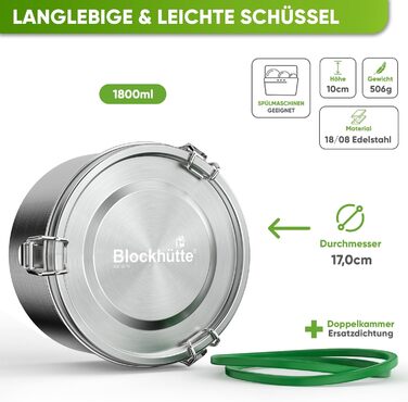 Дитячий ланч-бокс Blockhtte преміум-класу з нержавіючої сталі, круглий I, 780 мл, I зі штифтом Spork і двома ущільнювачами, I Герметичний ланч-бокс із нержавіючої сталі I Металевий шкільний ланч-бокс I Чаша для духовки, яку можна мити в посудомийній машин