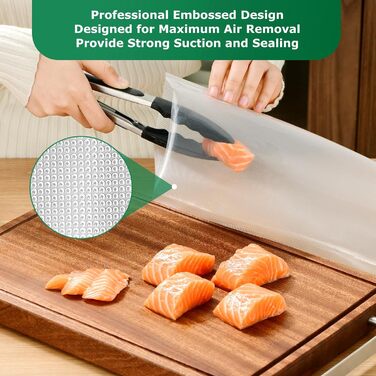 Вакуумні пакети FRESKO 15x25 см / 100 професійних фольгованих пакетів, для всіх вакуумних пакувальників, без BPA, тиснені повітряні канавки, дизайн упаковки, що виймається, пакети для заморожування методом су-від (28 x 40 см-80 г)