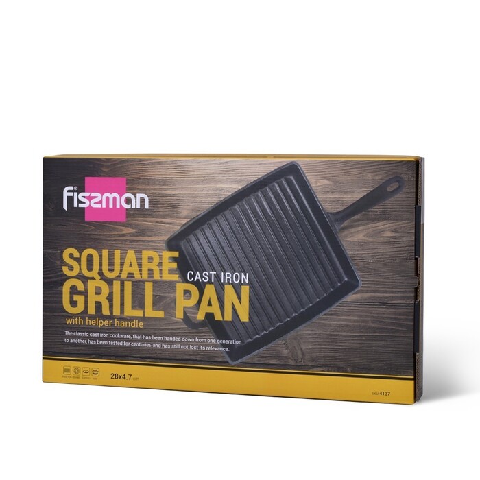 Квадратна пательня-гриль Fissman 28х4,7 см з ручкою (4137)