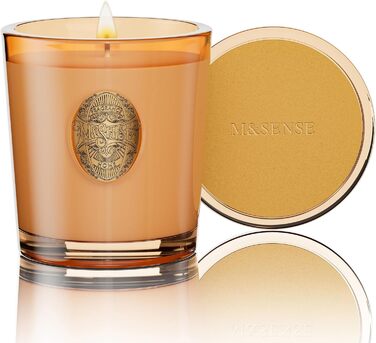 Ароматна свічка M&SENSE &quotЛісова хатина&quot, ароматичні свічки у склянці, натуральна соєва свічка, час горіння 55 годин, подарункові свічки для жінок та чоловіків, подарункова свічка (базилік-імбир, 260 г)