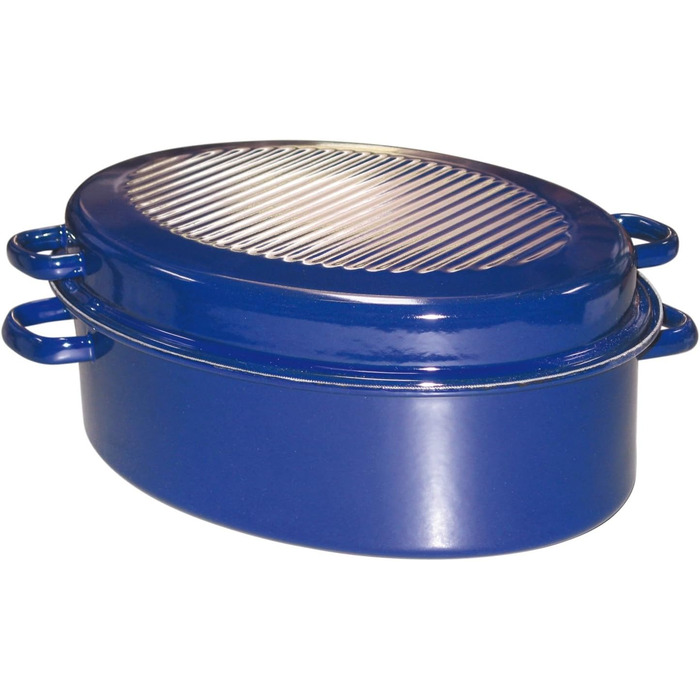 Гусяча жаровня овальна з кришкою, CLASSIC - SPECIAL ARTICLE, діаметр (довга сторона) 42 см, висота 18,5 см, ємність 9,0 л, емаль, синій зовні, чорний всередині, індукційний, 0442-012