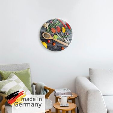 Настінний годинник без цокання Скло Ø 30 см Круглий Безшумний Фрукт Фрукти Апельсин у воді Фрукти Сучасна їжа T5UI (суміш спецій, кварцовий годинник)