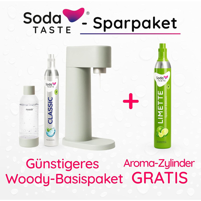 Набір для газування води, 4 предмети, класик + лайм, світло-зелений Mysoda Woody SodaTASTE