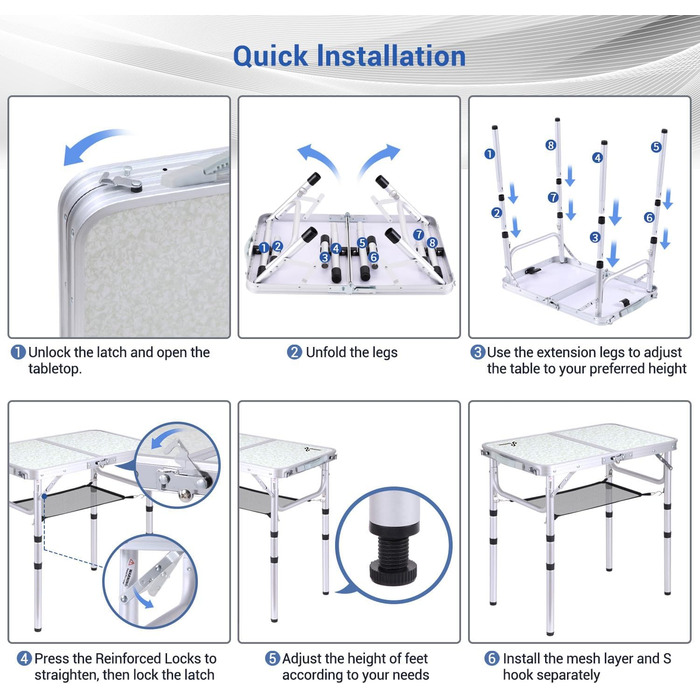 Складной кемпинговый стол с 3 уровнями высоты 60 х 40 см белый Sportneer