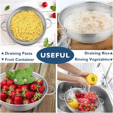 Ситечко из нержавеющей стали Herogo, 22 см, металлическое кухонное ситечко с ручкой, ситечко с микроперфорацией для очистки и слива овощей / фруктов / макаронных изделий / риса, 3 литра, простое в использовании и пригодное для мытья в посудомоечной машине