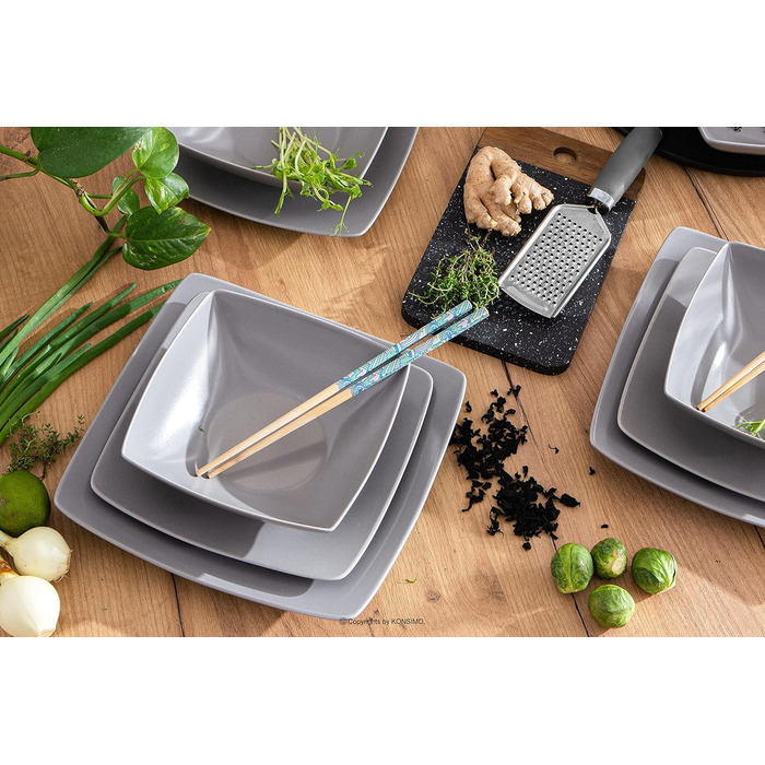 Набор посуды konsimo на 12 персон Набор тарелок EPIRI Modern 36 предметов Столовый сервиз - Сервиз и наборы посуды - Комбинированный сервиз 12 персон - Сервиз для семьи - Посуда тарелки (серая, на 12 персон)