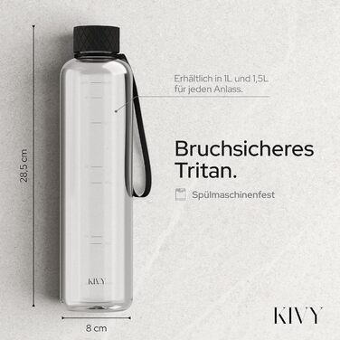 Пляшка для води 1 л тританова, прозора чорна KIVY