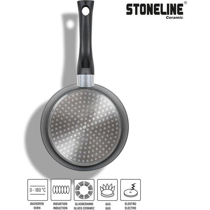 Керамічна сковорода STONELINE з кришкою. Керамічна сковорода. Індукційна антипригарна сковорода. Керамічне покриття з частинками справжнього каменю, сковорода без PFAS, для всіх типів плит, підходить для духовки (16 см)