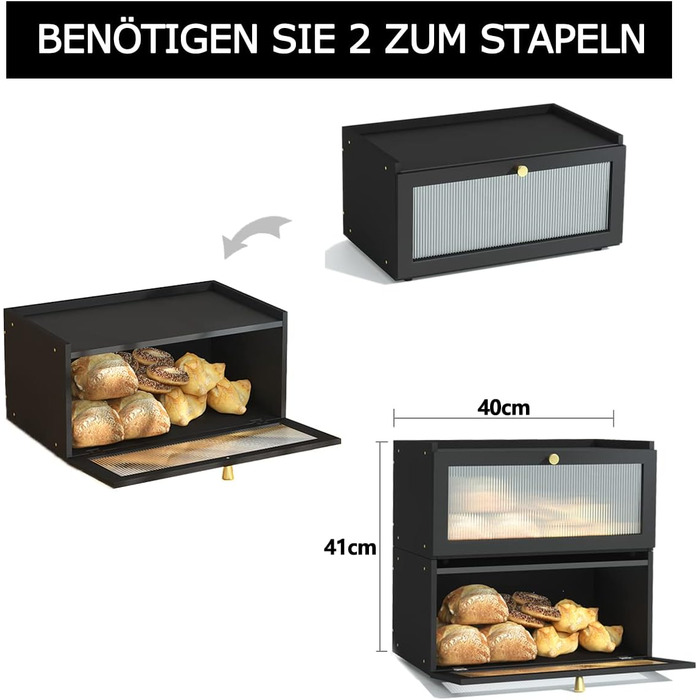 Бамбукова хлібниця 40 x 25 x 21 см чорна AINILE