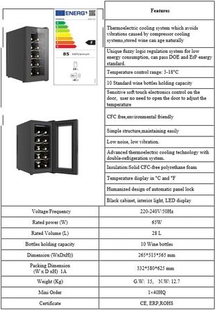 Винний холодильник зі світлодіодним освітленням до 10 пляшок Echos