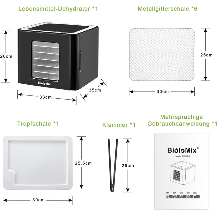 Дегідратор на 6 полиць, 450 Вт, чорний Biolomix