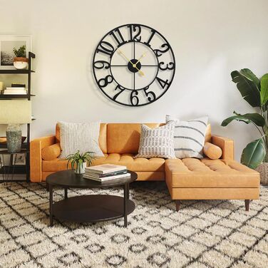 Великий круглий металевий настінний годинник у вінтажному стилі, безшумний, без цокання, на батарейках, 40 см, 16 дюймів, римські цифри для вітальні, спальні, кухні, настінний годинник-прикраса (чорні арабські цифри, 100 см)