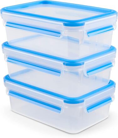 Набір контейнерів для зберігання харчових продуктів EMSA Clip & Close, прямокутні, 5 x 0,8 л, коробки для зберігання, 100 герметичні, придатні для миття в посудомийній машині, морозильної камери та мікрохвильової печі, прозорі, сині, зроблені в Німеччині,