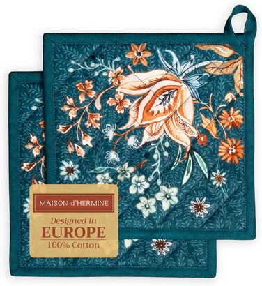 Рукавички для духовки Maison d&39 Hermine, підставки для каструль, 100 бавовна, термостійкі кухонні рукавички, рукавички для духовки (19 см x 33 см) та підставки для каструль (20 см x 20 см) для приготування їжі, Morzine - Рукавички для духовки на День по