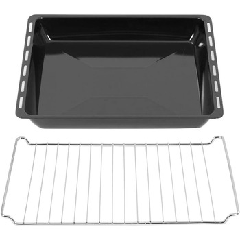См, набір форм для випікання та решіток, глибока емальована сковорідка 3 см і хромована решітка для духовки та плити, стійка до подряпин і корозії, чорна (емаль 455 x 60 мм із решіткою), 45,5 x 36