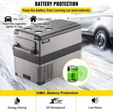 Автомобільний холодильник VEVOR 35L, компресорний холодильник, коробка-холодильник з нержавіючої сталі, ізольована коробка для свят, міні-холодильник, автомобільний холодильник з розеткою 35L (45L)