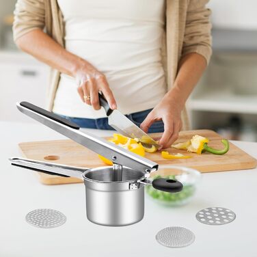 Прес для картоплі з 3 змінними ріжучими пластинами, сріблястий BSDLZCH