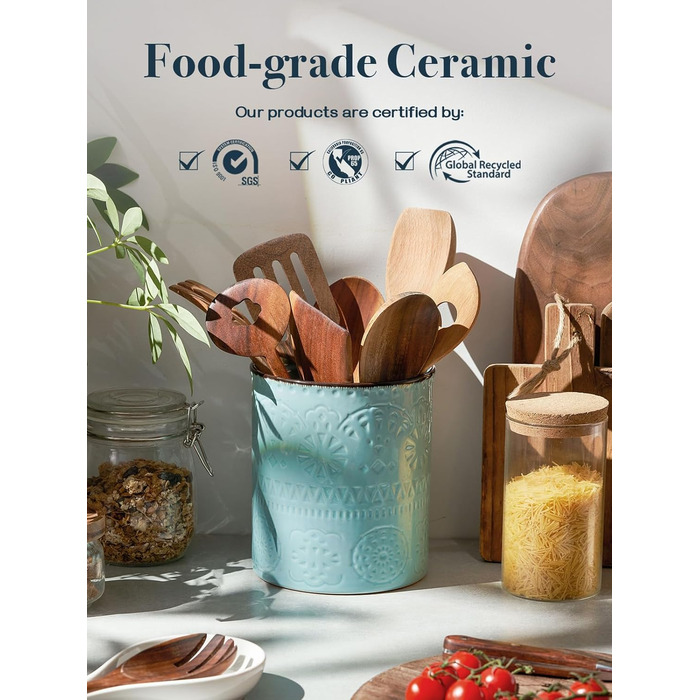 Тримач кухонного посуду DOWAN, тримач посуду для кухні для декорування кухонної стільниці, контейнер для посуду, кухонне начиння, нековзке, стійке до подряпин коркове дно, органайзер для посуду, яскраві кольори (синій)