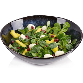 СПІВАЧКА Тарілка для пасти Токіо 4 шт., Тарілка для спагетті 4 персони, Набір посуду з кераміки Макарони, Тарілка з локшиною Можна мити в посудомийній машині, Миска для макаронів ручної роботи, Миска для макаронів синьо-чорна з коричневими вставками 1,2 л