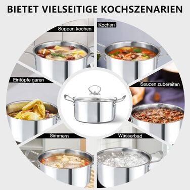 Каструля 3 л з нержавіючої сталі зі скляною кришкою 20 см HOUSLUX