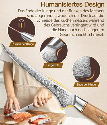 Ніж філейний 17,8 см, дамаська сталь XINZUO