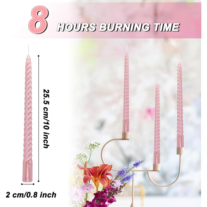 Набір з 4 конічних спіральних свічок 2 х 25,5 см, рожевий Alederways