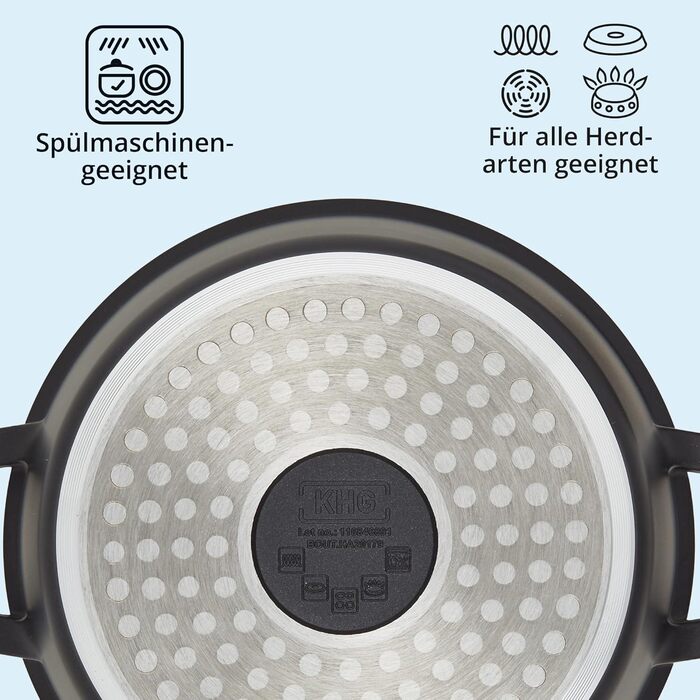 Каструля 10 л алюмінієва зі скляною кришкою 28 см, чорна KHG