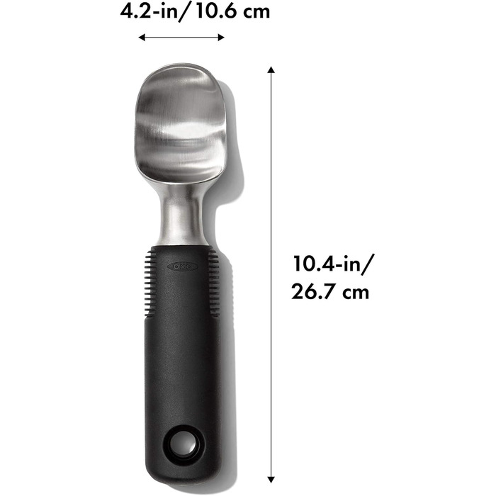 Ергономічна ложка для морозива OXO Good Grips з ежектором нержавіюча сталь 11,7 x 26,7 см, курок (вигнута, чорна)