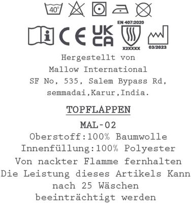 Рукавички для духовки Maison d&39 Hermine, підставки для каструль, 100 бавовна, термостійкі кухонні рукавички, рукавички для духовки (19 см x 33 см) та підставки для каструль (20 см x 20 см) для приготування їжі, Morzine - Рукавички для духовки на День по