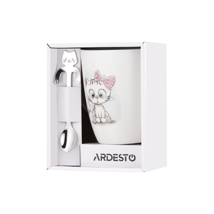 ARDESTO Cute Spoon Cup, 320мл, фарфор, нержавеющая сталь, белый