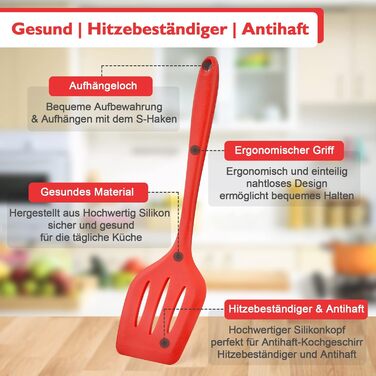 Набор кухонных гаджетов Herogo, набор силиконовой кухонной утвари из 22 предметов с держателем для посуды, термостойкие кухонные столовые приборы Кухонная утварь, здоровая и антипригарная, можно мыть в посудомоечной машине, (красный)