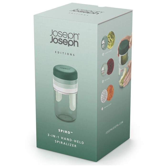 Овочерізка спіральна з трьома змінними насадками Joseph Joseph Sage, зелена, 16 х 7,8 х 7,8 см